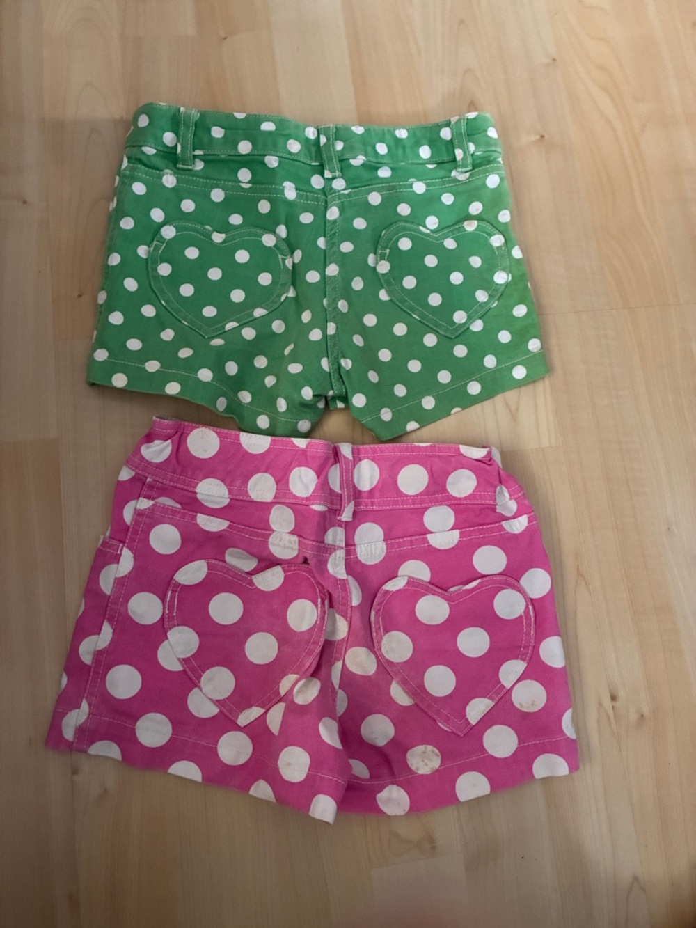 Mini Boden Pink and Green Polka Dot Heart-Back Shorts
